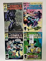 Four vintage Marvel Transformers comics displayed on a white background showing covers of issues #5, #6, #7, and #8 with colorful illustrations and logos.