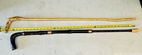Full view of both walking sticks laid flat side by side showing length and condition.