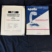 Two packs of transparent film, one Apollo brand sealed and one NP brand for Canon copiers partially used