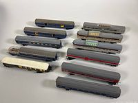 Overview of all train cars arranged on white background