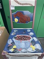 Wooden hand painted lobster chair with seafood boil scene on seat and lobster on backrest