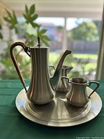Full set of vintage Danish coffee and tea items on tray showing overall condition and design.
