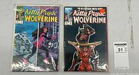 Set of six Kitty Pryde and Wolverine comics in sleeves with boards, showing them organized in a row.