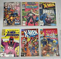 Image showing six vintage Marvel comics laid out in two rows of three with covers visible