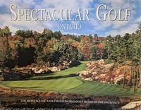 Cover image of the Spectacular Golf Ontario book showing golf green surrounded by rocks and trees with title text.