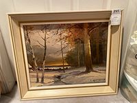 Framed vintage Robert Wood print titled 'Winterset' with snow-covered winter landscape scene and signature.
