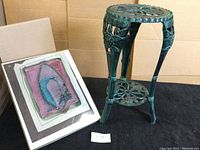 Overview of cast iron table and silk screen print together