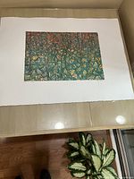 Photo of the limited edition block print artwork 'Leaves of Autumn' showing the entire print and paper sheet with bright natural colors and good detail.