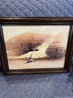 Full front view of the framed vintage Egyptian print showcasing the entire artwork and frame details.