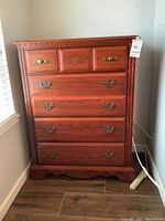 Front elevation view showing full dresser and drawer configuration