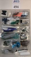Overview of all gemstones in plastic organizer tray