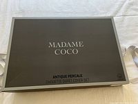 Closed box showing brand Madame Coco, Antique Percale Chouette Duvet Cover Set