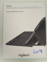 Front of the packaging box showing Logitech CREATE branding and compatibility with iPad Pro 9.7 inch.