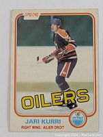 Front side of 1981-82 O-Pee-Chee Jari Kurri Rookie Card showing player image, team name, and logo.