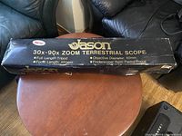 Box front showing brand, model, and features of the Jason terrestrial scope