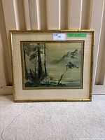 Full front view of framed vintage print titled Imaginary Landscape by Tyrus Wong, showing the landscape scene and frame.