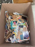 Cardboard box filled with loose hockey trading cards