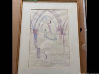 Image showing the full framed original artwork depicting an arched architectural interior with pastel tones, signed by artist and including handwritten poem.