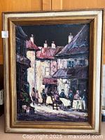 Front view of the oil painting in original wood frame showing the full artwork and frame