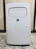 Front view of white Eco-Air portable air conditioner showing front air vent and logo