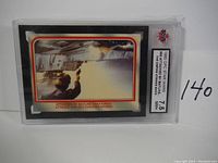 Front image of a 1980 OPC Star Wars trading card graded 7.5 NM+, showing a scene 'Attacked by Batlike Creatures' in protective plastic sleeve.