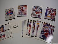 Display of multiple hockey trading cards from 1992 McDonald's series with player images and McDonald's logo visible
