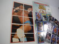 Photo of the Hulk Hogan wrestling puzzle pieces arranged but separated showing parts of the wrestler in multiple squares.