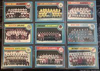 Nine 1978-79 O-Pee-Chee NHL hockey team photo cards, showing front face with team pictures and logos, good to great condition.
