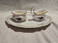 Royal Stuart sugar bowl, creamer on Levco platter