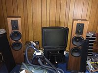 Overall view of both ADS speakers with other room items visible