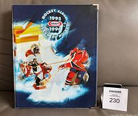 Front cover of the custom binder featuring hockey players and 1995-96 Kraft Hockey Album branding.