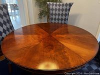 Top-down view showing radial veneer pattern on tabletop