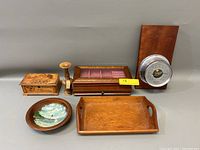 Group photo showing all wooden items and barometer in the lot