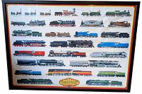 Full view of the professionally framed print showing all steam locomotive illustrations in rows.