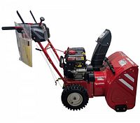 Left side profile showing engine, fuel tank, control handles, tire and auger housing