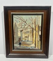 Frontal view of framed oil painting showing entire composition and frame