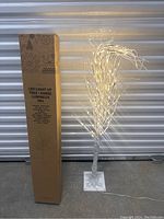 Full view of LED light-up tree beside the original Purcell branded box showing the product and packaging condition.