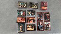 Star Trek trading cards laid out with characters and scenes visible including Captain Kirk, Spock, and others.