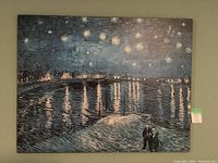 Front view of the "Starry Night" wall art showing the starry sky, water reflections, and textured paint.