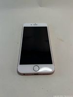 Front view of the iPhone 6s showing white front panel and rose gold sides and bottom edges, with screen off.