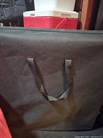 Black fabric carrying case with straps shown from outside, rectangular shape.