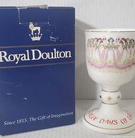 Photo showing the Royal Doulton branded box with some wear and text 'Since 1815, The Gift of Imagination'. The box is blue with gold and white lettering.