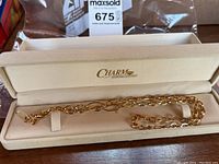 Necklace coiled inside Charm Diamond Centres box