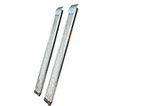 Pair of silver straight steel loading ramps with textured tread surface and visible wear at foot ends.