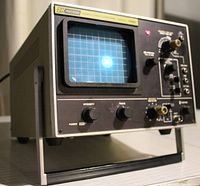 Front and angled side view of B+K Precision Model 1461 oscilloscope showing CRT display and controls.