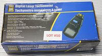 Box showing product branding and specifications for 'Digital Laser Tachometer' by Power Probe, model 850C-PP.