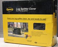 Box front of the SpeeCo Log Splitter Cover showing product information and use case fitting 15 ton log splitters.
