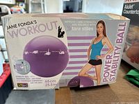 Original boxed Jane Fonda Workout Power Stability Ball by Tara Stiles, with exercise DVD and pump included.