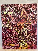 Full front view of abstract painting showing overall composition and condition