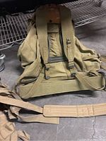 Full view of the US military large knapsack showing shoulder harness and padded straps.